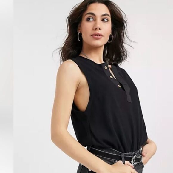 Free People Peek Aye Henley Black Bodysuit Small NWT - Picture 4 of 12